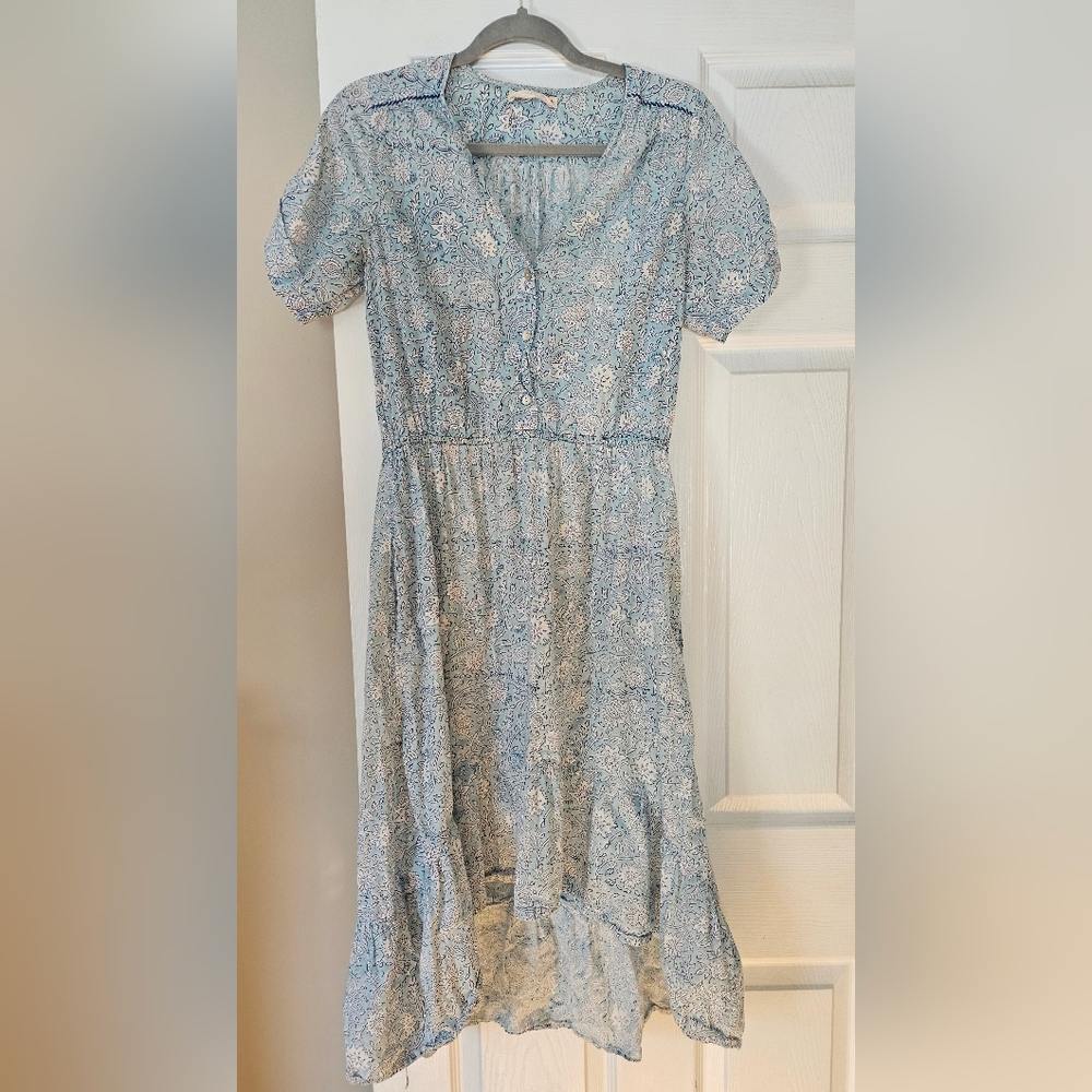 Banjanan India Block Print Cotton Prairie Dress Blue Floral High Low